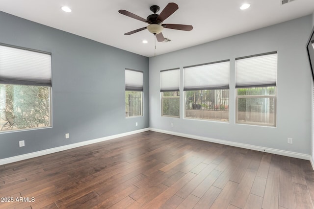 1407 E Artemis Trl, San Tan Valley, AZ 85140 - spare room featuring dark wood-type flooring, recessed lighting, baseboards, and ceiling fan