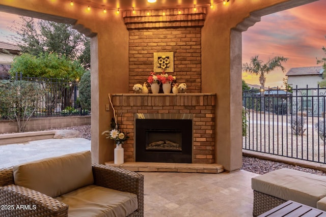 1407 E Artemis Trl, San Tan Valley, AZ 85140 - view of patio featuring an outdoor living space with a fireplace and fence