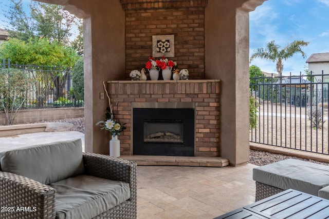 1407 E Artemis Trl, San Tan Valley, AZ 85140 - view of patio with fence and an outdoor brick fireplace