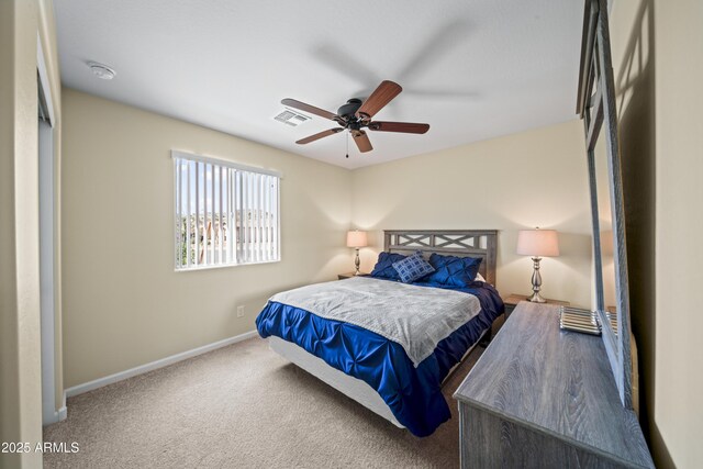 620 Vista Del Rio Ct, Wickenburg, AZ 85390 - carpeted bedroom featuring baseboards, a ceiling fan, and visible vents