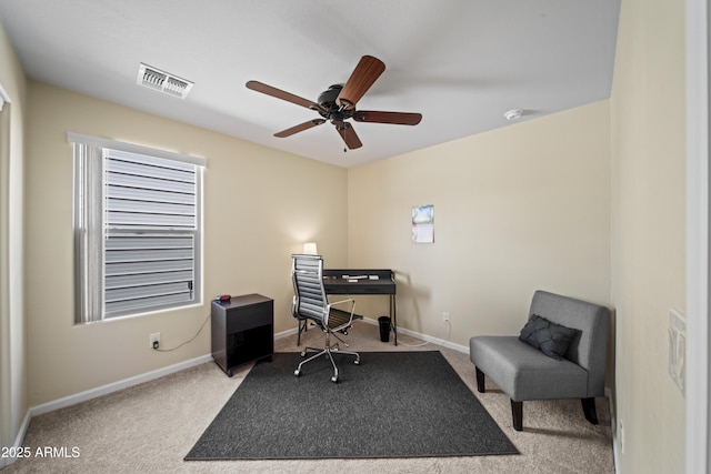620 Vista Del Rio Ct, Wickenburg, AZ 85390 - carpeted office featuring baseboards, a ceiling fan, and visible vents