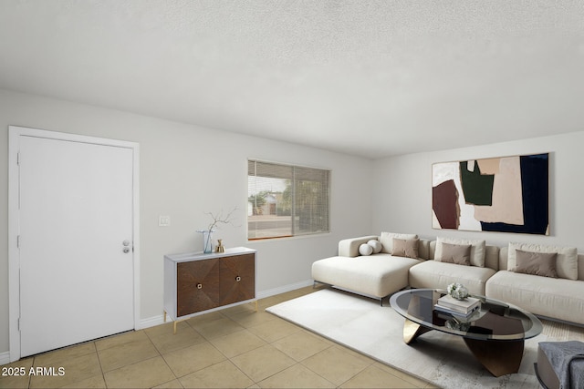 living room with light tile patterned flooring and baseboards
