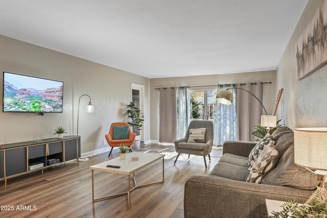 living room with hardwood / wood-style flooring