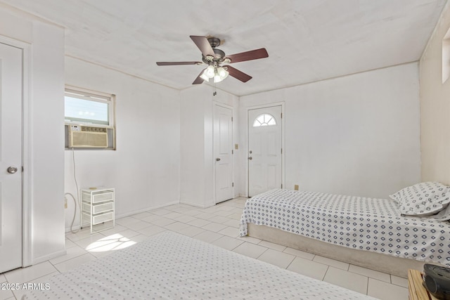 1235 E Dover St, Mesa, AZ 85203 - bedroom with cooling unit, multiple windows, light tile patterned flooring, and a ceiling fan