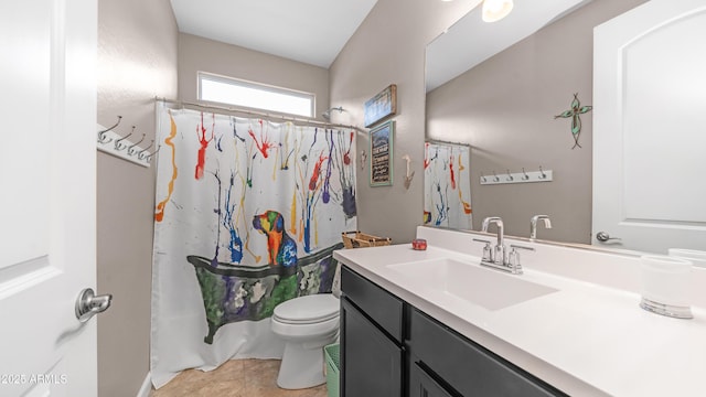 37820 W San Sisto Ave, Maricopa, AZ 85138 - bathroom featuring tile patterned flooring, toilet, a shower with curtain, and vanity