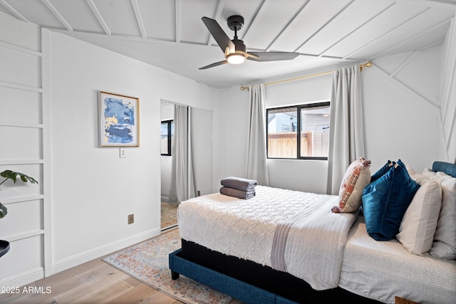 8214 E Northland Dr, Scottsdale, AZ 85251 - bedroom with light wood-style flooring, baseboards, and ceiling fan