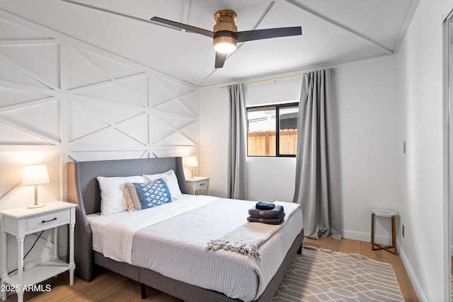 8214 E Northland Dr, Scottsdale, AZ 85251 - bedroom featuring light wood-style floors, baseboards, and a ceiling fan