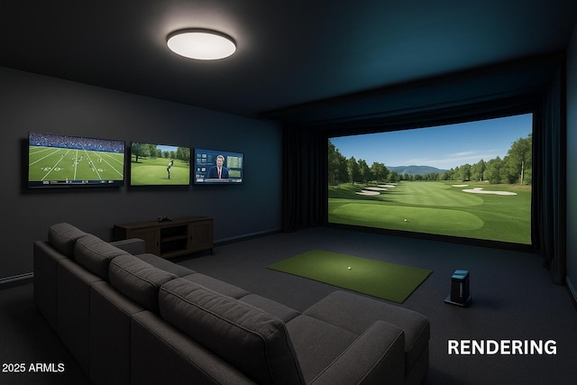 8214 E Northland Dr, Scottsdale, AZ 85251 - home theater room featuring golf simulator and carpet flooring