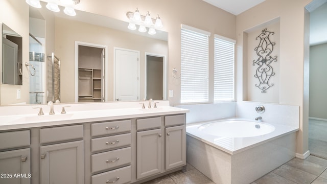 bathroom featuring double vanity, a wealth of natural light, and a sink