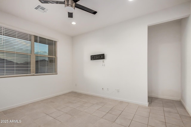 2792 E James Ave, San Tan Valley, AZ 85143 - empty room with recessed lighting, light tile patterned floors, baseboards, ceiling fan, and visible vents