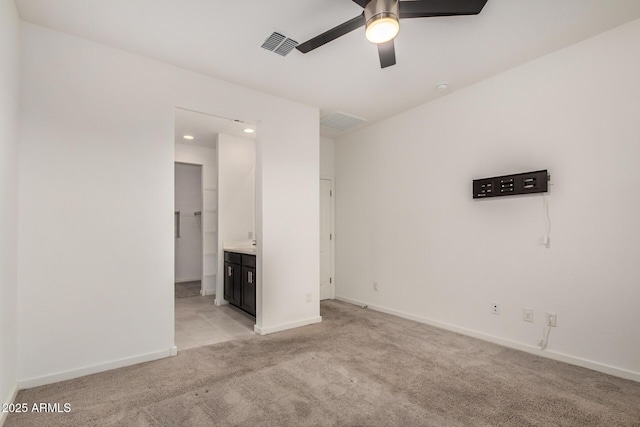 2792 E James Ave, San Tan Valley, AZ 85143 - interior space featuring a ceiling fan, light carpet, baseboards, and visible vents