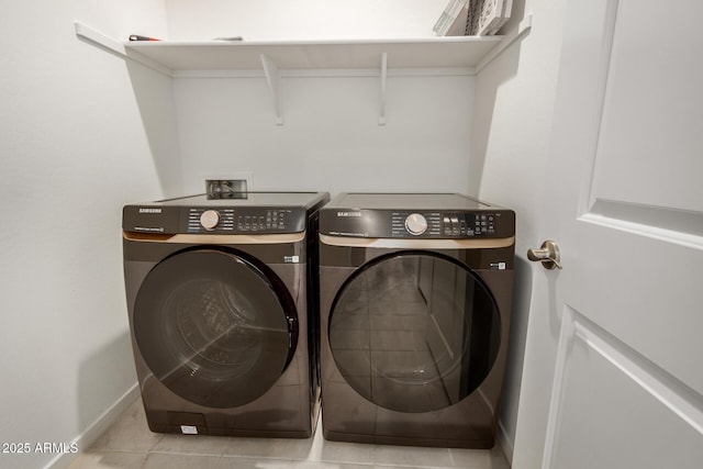 2792 E James Ave, San Tan Valley, AZ 85143 - washroom featuring tile patterned floors, baseboards, washer and dryer, and laundry area