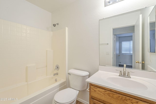 full bath with vanity, toilet, and bathing tub / shower combination