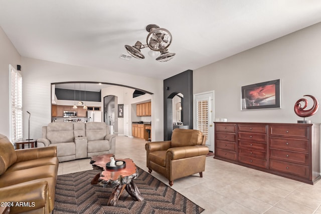 view of tiled living room