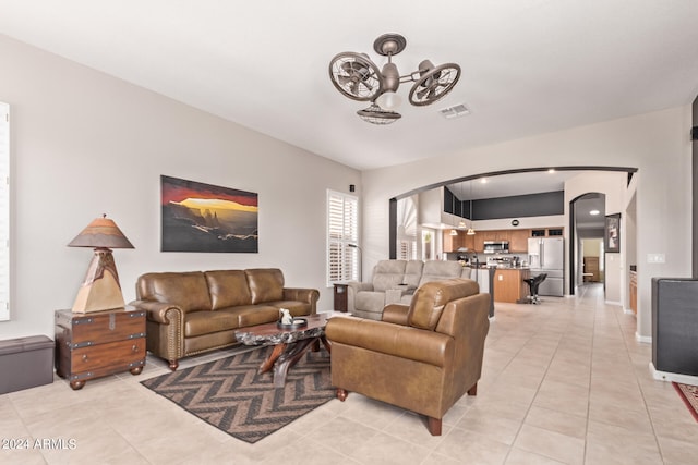 living room featuring light tile patterned floors