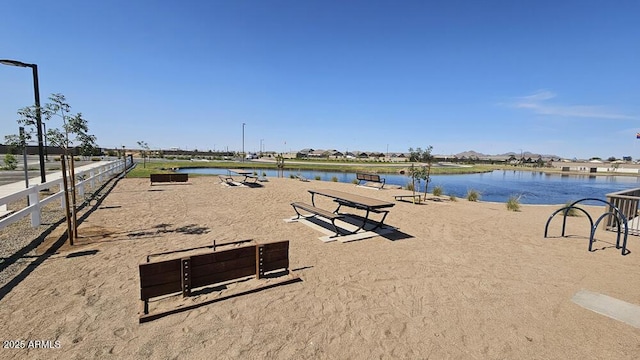 view of community featuring a water view