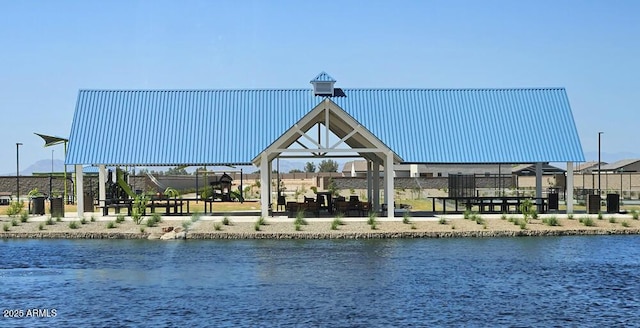 property view of water featuring a gazebo