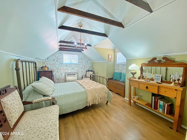 bedroom with lofted ceiling, light hardwood / wood-style floors, and multiple windows