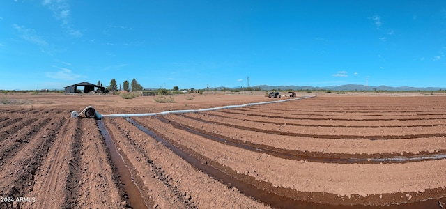 view of yard with a rural view and a mountain view