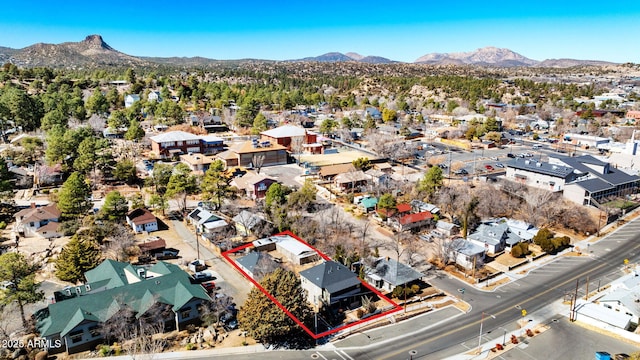 aerial view featuring a residential view and a mountain view