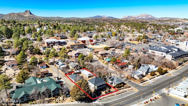 birds eye view of property featuring a residential view and a mountain view