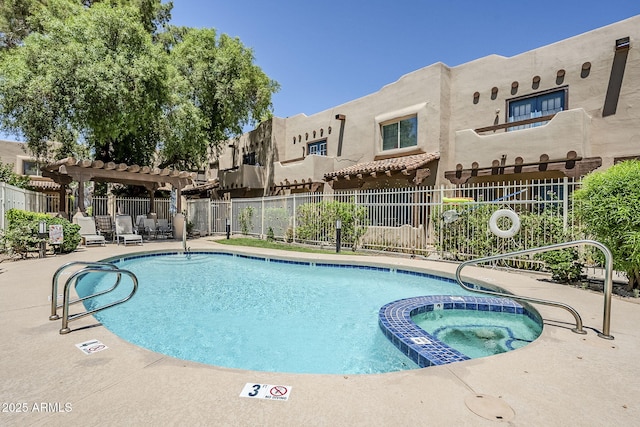 1446 E Grovers Ave Unit 13, Phoenix, AZ 85022 - view of pool with a pergola, a pool with connected hot tub, and a patio