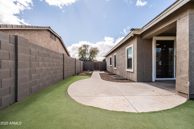 view of yard with a patio area and a fenced backyard