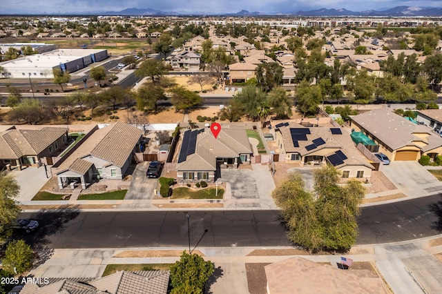 aerial view with a mountain view and a residential view