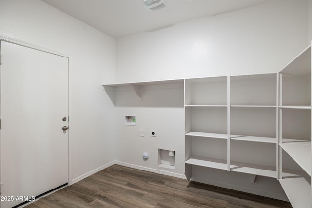 18362 W Hackamore Dr, Wittmann, AZ 85361 - washroom with electric dryer hookup, hookup for a gas dryer, washer hookup, and wood finished floors