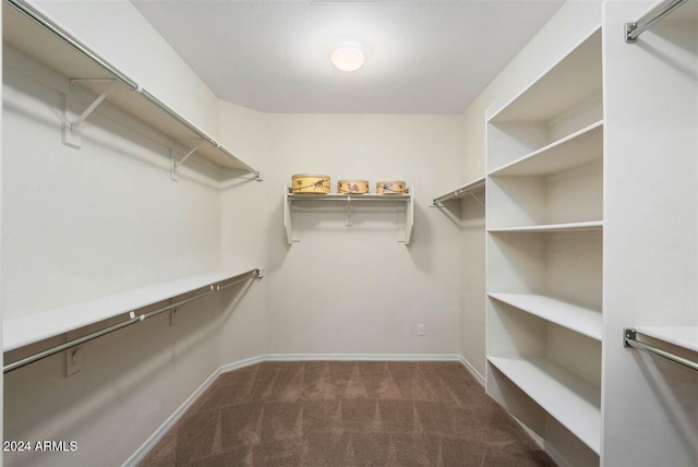 spacious closet featuring dark carpet