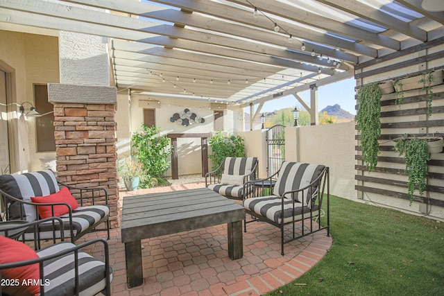 view of patio featuring a pergola