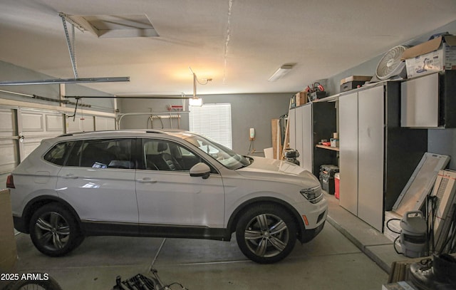 garage with a garage door opener