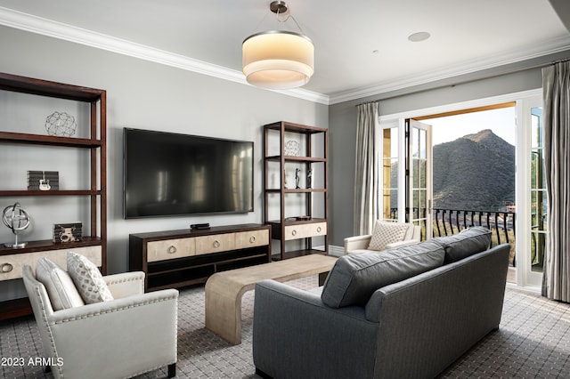 living room featuring ornamental molding