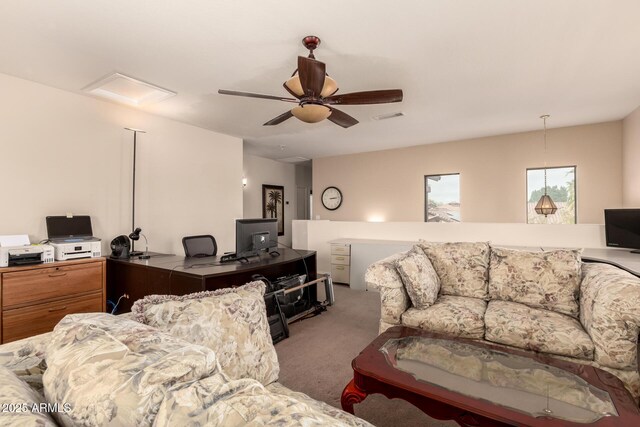 13001 W Bloomfield Rd, El Mirage, AZ 85335 - carpeted living area with visible vents and a ceiling fan