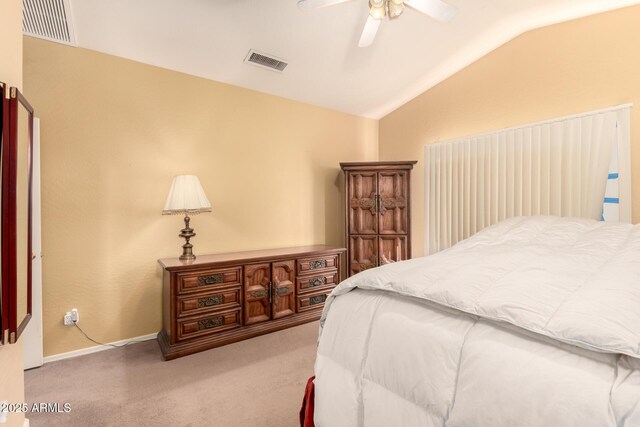 13001 W Bloomfield Rd, El Mirage, AZ 85335 - carpeted bedroom featuring baseboards, ceiling fan, visible vents, and vaulted ceiling