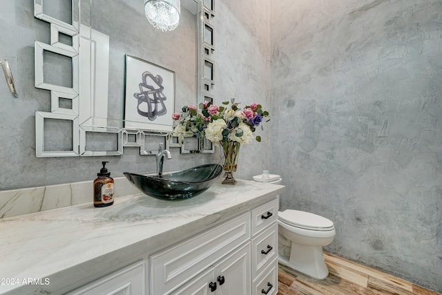 bathroom featuring vanity, hardwood / wood-style flooring, and toilet