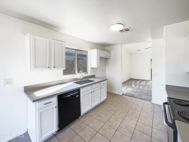 kitchen featuring white cabinetry, sink, electric range, and black dishwasher