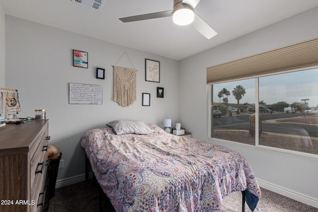 5702 S Beck Ave, Tempe, AZ 85283 - bedroom with carpet floors, baseboards, visible vents, and ceiling fan
