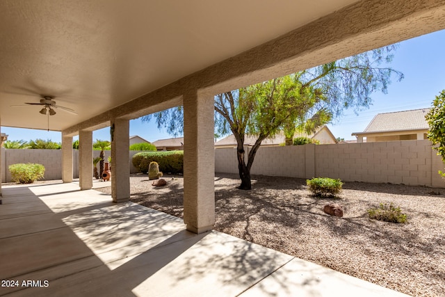 view of patio / terrace featuring ceiling fan