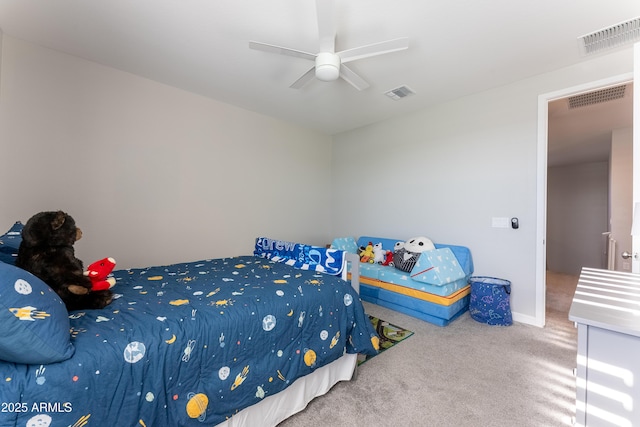 bedroom featuring ceiling fan and carpet floors