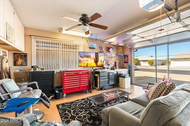 living room with ceiling fan