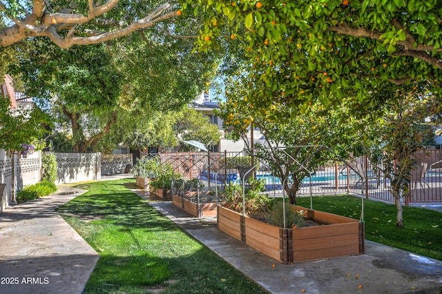 view of home's community with a lawn and a swimming pool