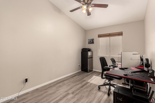 7826 W Mcrae Way, Glendale, AZ 85308 - office space with light wood-type flooring, vaulted ceiling, ceiling fan, and baseboards