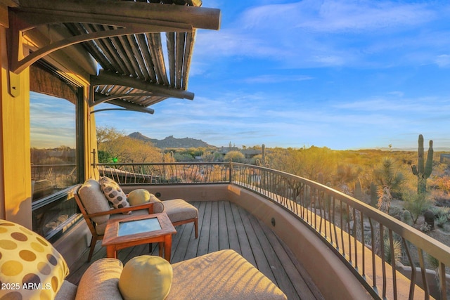 deck with a mountain view