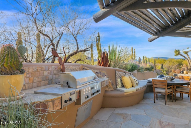 view of patio / terrace featuring exterior kitchen and a grill