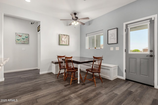 5321 N 196th Ave, Litchfield Park, AZ 85340 - dining area with dark wood-type flooring, ceiling fan, baseboards, and recessed lighting