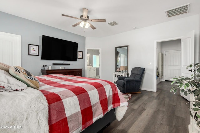 5321 N 196th Ave, Litchfield Park, AZ 85340 - bedroom with dark wood finished floors, baseboards, connected bathroom, and ceiling fan