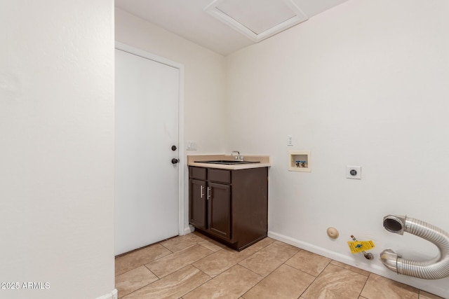 laundry room with sink, gas dryer hookup, light tile patterned floors, hookup for a washing machine, and electric dryer hookup