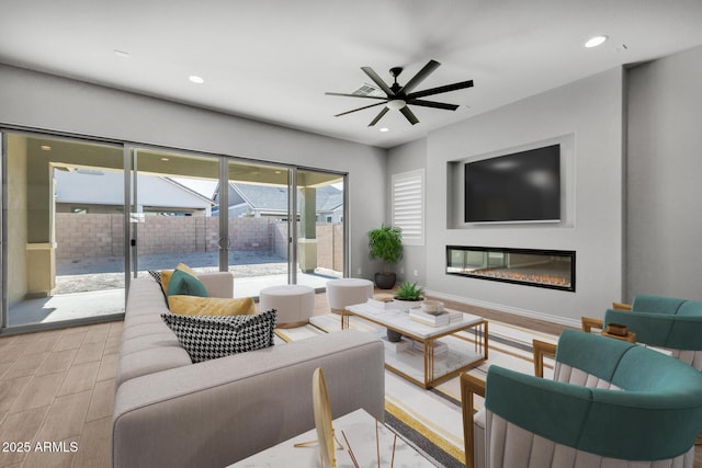 living room with ceiling fan