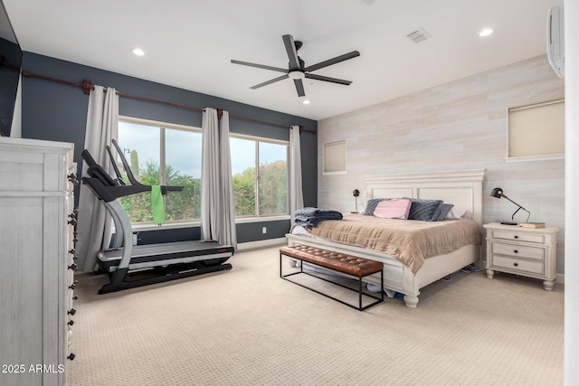 12834 W Forest Pleasant Pl, Peoria, AZ 85383 - carpeted bedroom featuring baseboards, recessed lighting, a ceiling fan, and an accent wall